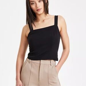 Bar III Petite Square-Neck Smocked-Back Sleeveless Top Black size XLP